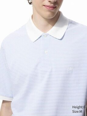 Uniqlo x JW Anderson Men's Light Blue Striped Polo Shirt with White Collar